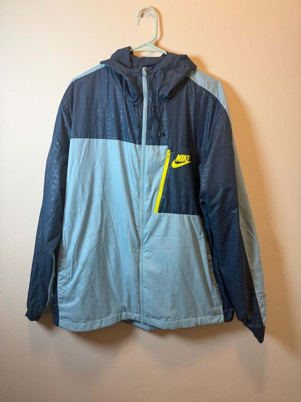 Nike Blue Tag Color-Blocked Full-Zip Hooded Windbreaker Jacket Men XL